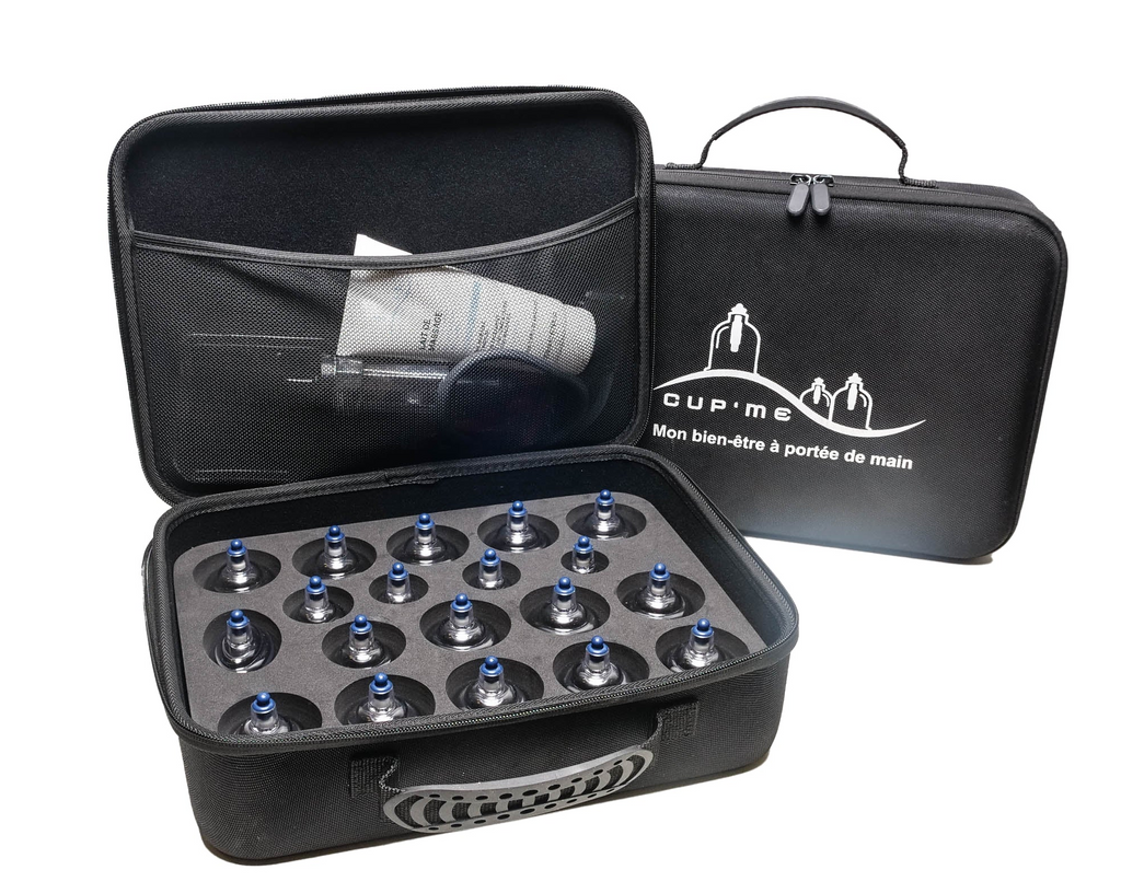 Malette de cupping spécial déplacements + 19 ventouses + crème spécial cupping